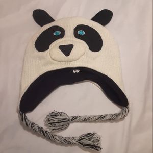 PANDA Bear Acrylic Knit Winter hat w/Fleece lining and tassels, 0/S.